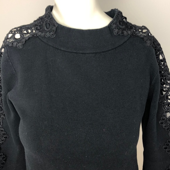 Stylus Black Cotton Blend Crocheted Sleeve Pullover Sweater Size M - Picture 2 of 12